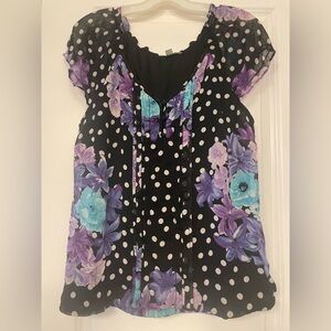 Roz & Ali Polka Dot Blouse with Floral Print